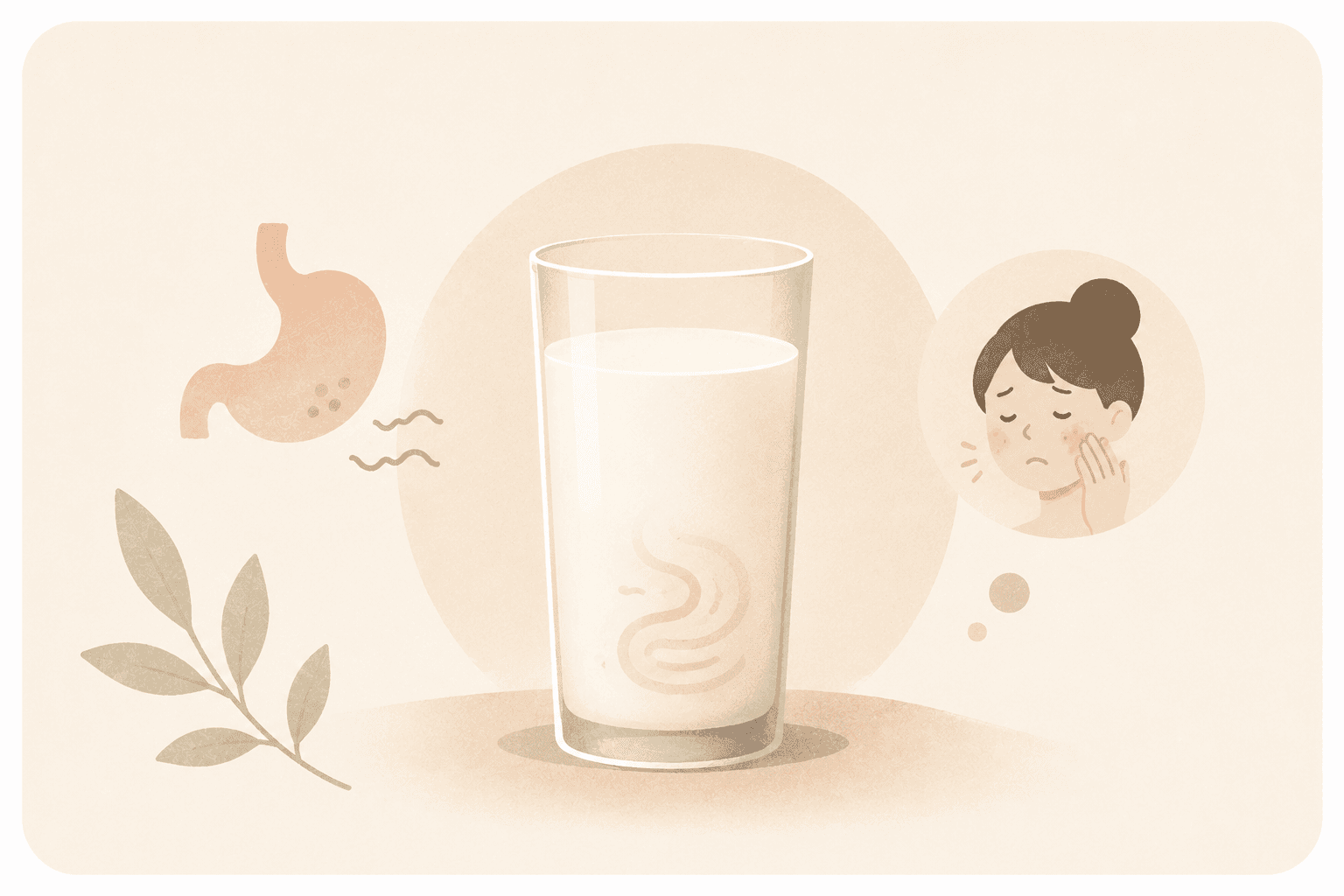 牛奶:乳糖不耐與脹氣示意插畫